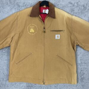 Carhartt Jacket 6QLJT Mens 48 TALL Tan Red Quilt Lined Corduroy Collar Workwear